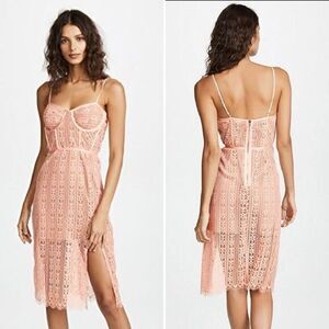For Love & Lemons Dakota Lace Midi Dress in Peach Size S